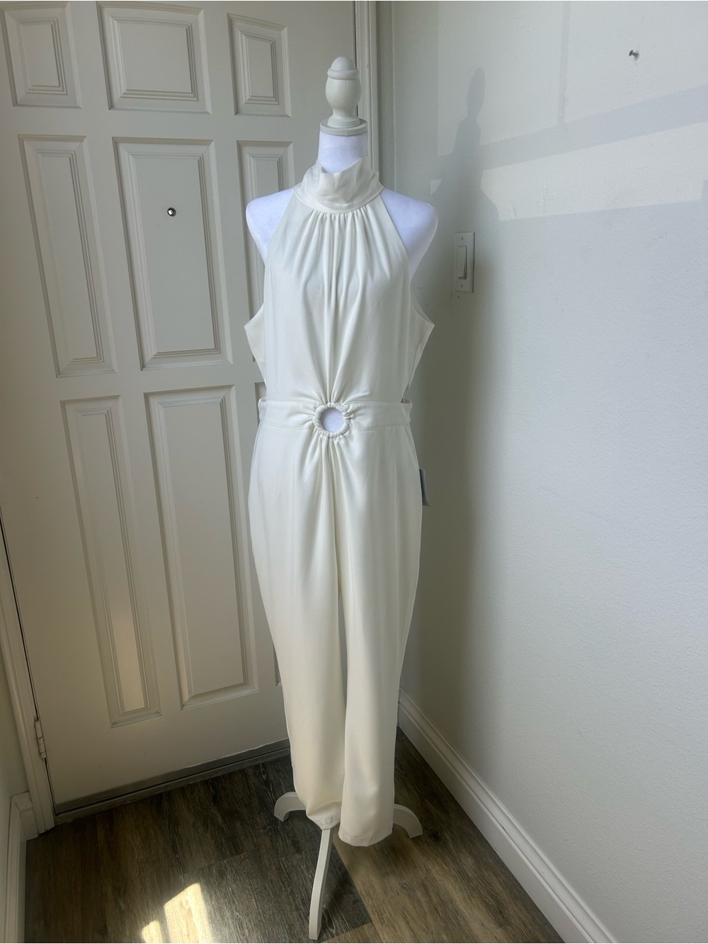 Harlyn Ivory Mock Neck Ring Detail Jumpsuit NWT XL Quiet Luxury Minimalist